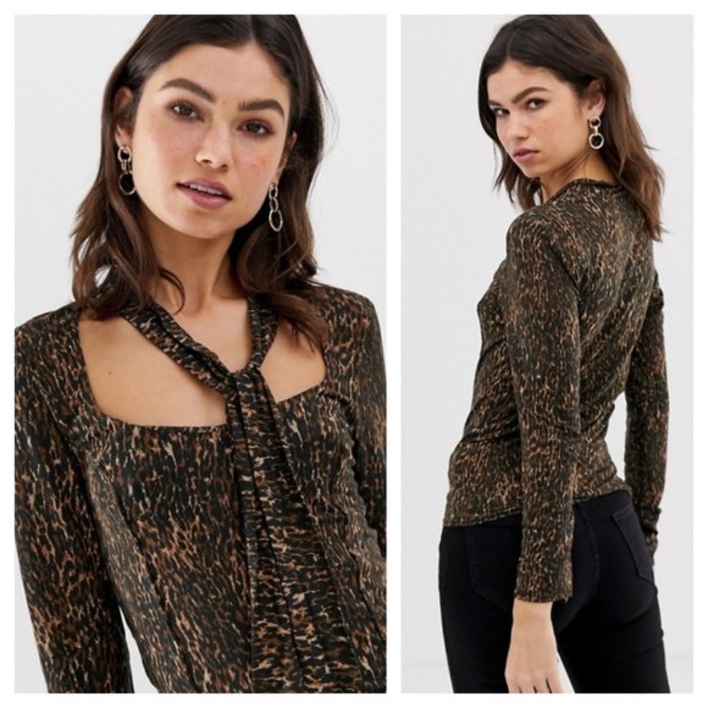 NEW FREE PEOPLE Wild Thing Leopard Rare Burgundy Color Long Sleeve Top L